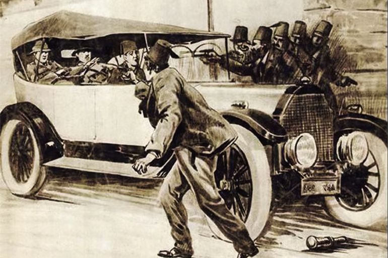 Dessin représentant l'attentat contre Lee Stack