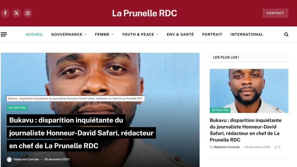 Honneur David Safari, rédacteur en chef de La Prunelle RDC, porté disparu