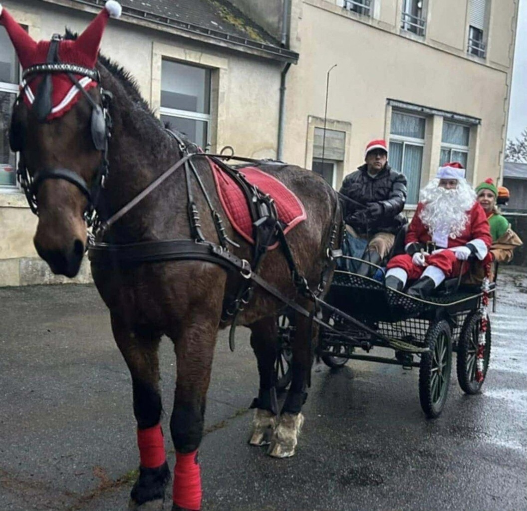 Père Noël en calèche au marché de Noël de Gréez-sur-Roc