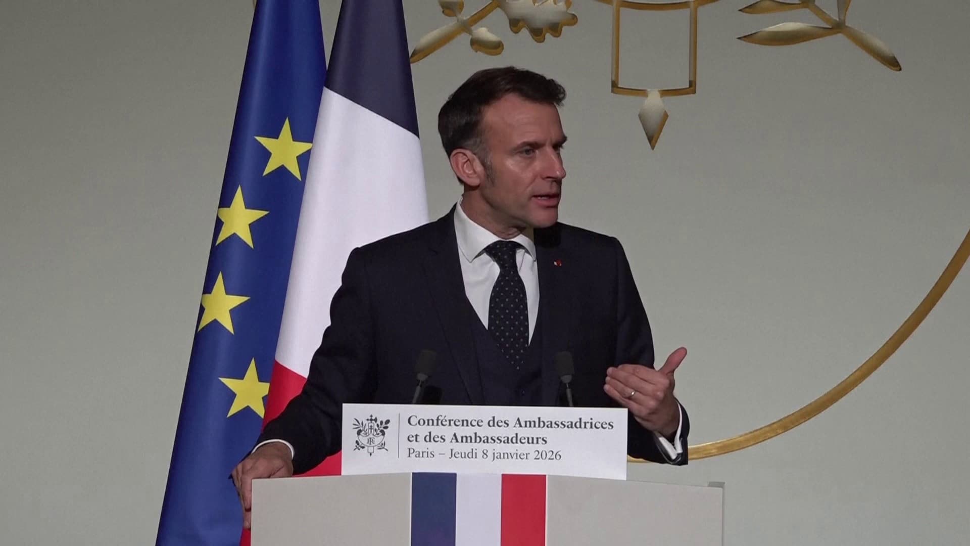 Macron lors du discours annuel devant les ambassadeurs