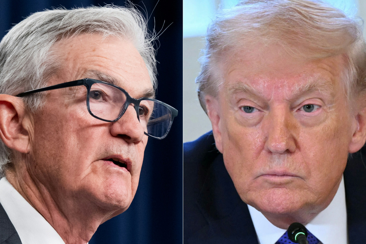 Portraits de Jerome Powell et Donald Trump à Washington