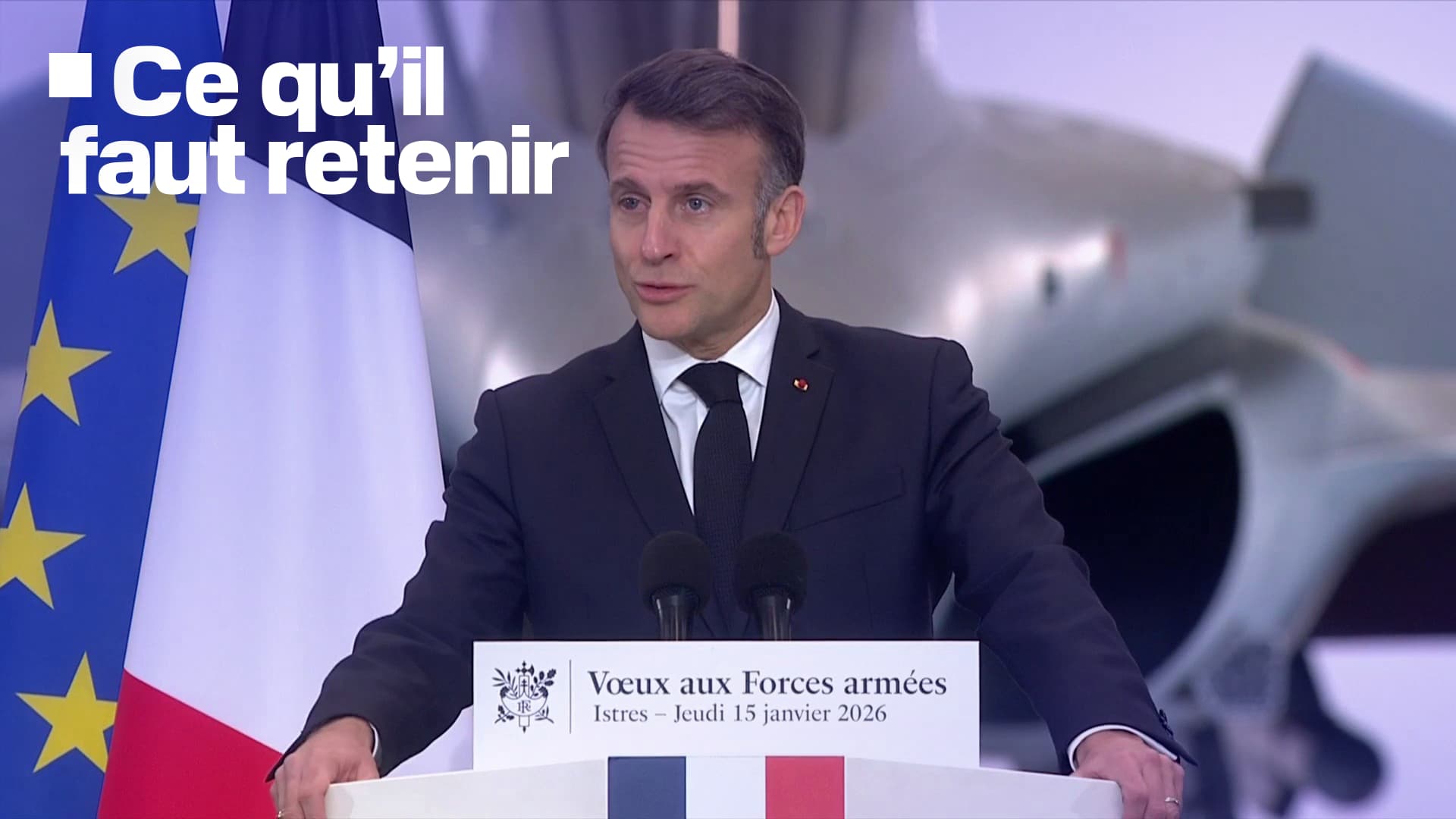 Macron lors des vœux aux armées à Istres, 2026