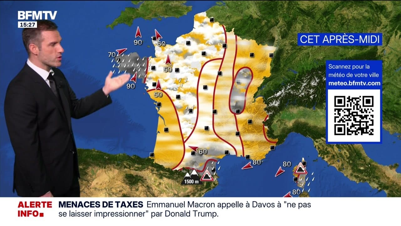 Carte météo mercredi montrant pluie et éclaircies