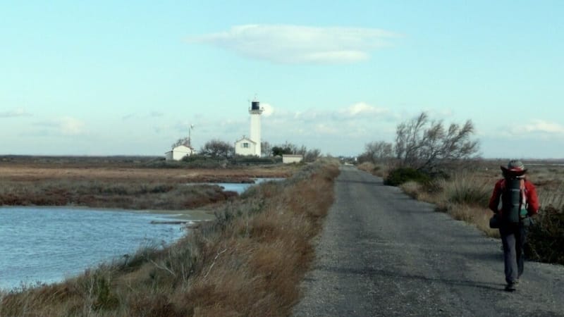 Le chemin de pèlerinage passe par la digue.