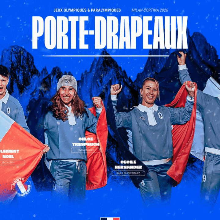 Porte-drapeaux tricolores lors des JO d'hiver 2026