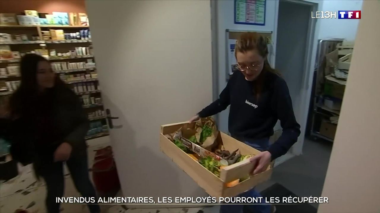 Employés récupérant des invendus alimentaires en magasin