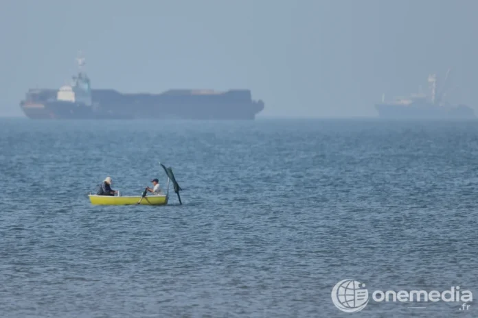 Vue aérienne de véhicules en attente d’expédition dans un port, sur fond de tensions autour du détroit d’Ormuz