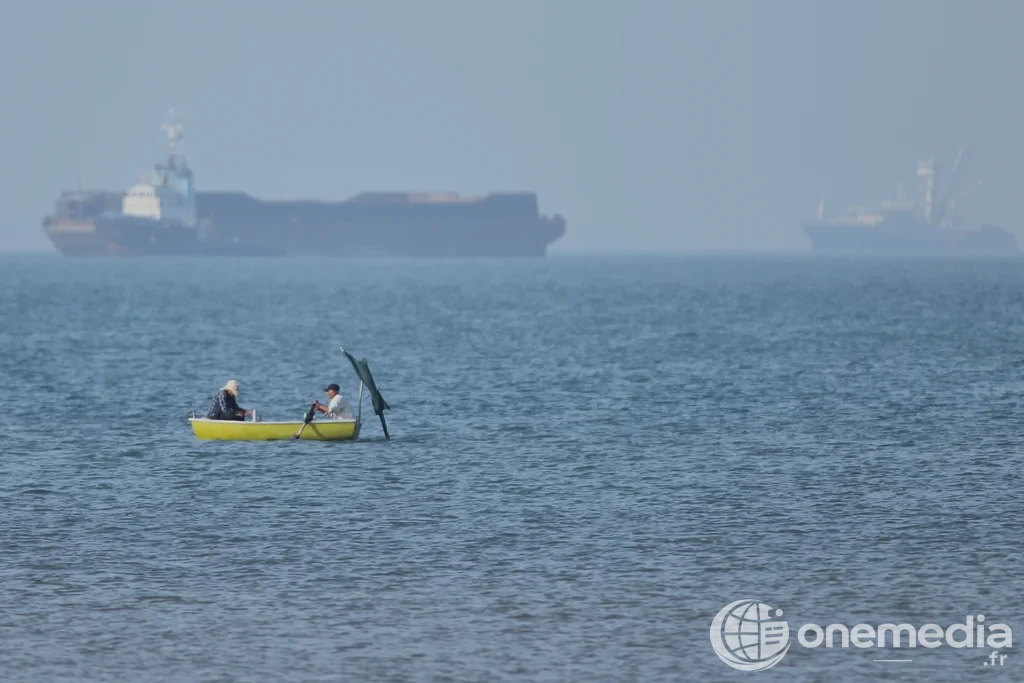 Vue aérienne de véhicules en attente d’expédition dans un port, sur fond de tensions autour du détroit d’Ormuz