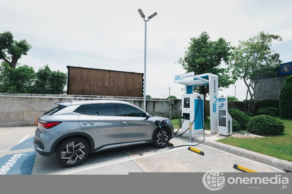 Recharge d’une voiture électrique, symbole des contraintes de longs trajets en Europe