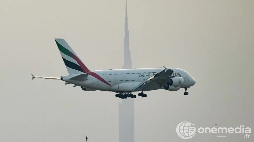 Un Airbus A380 d'Emirates à l'aéroport international de Dubaï en 2026