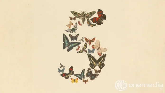 Illustration officielle d’Anthropic montrant le chiffre 5 composé de papillons pour Claude Fable 5 et Mythos 5