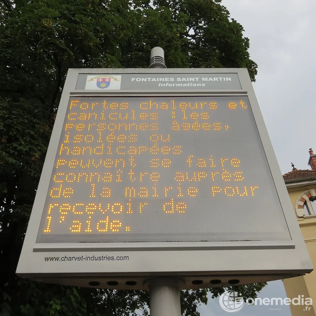 Panneau d'information canicule dans une commune française, illustration des vagues de chaleur