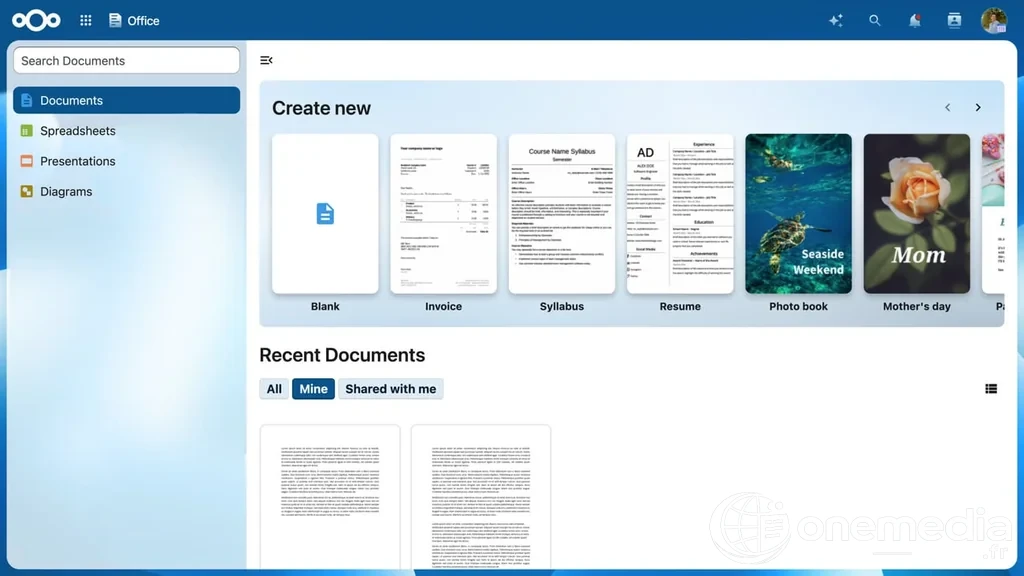 Interface de gestion de documents liée à Euro-Office et Nextcloud