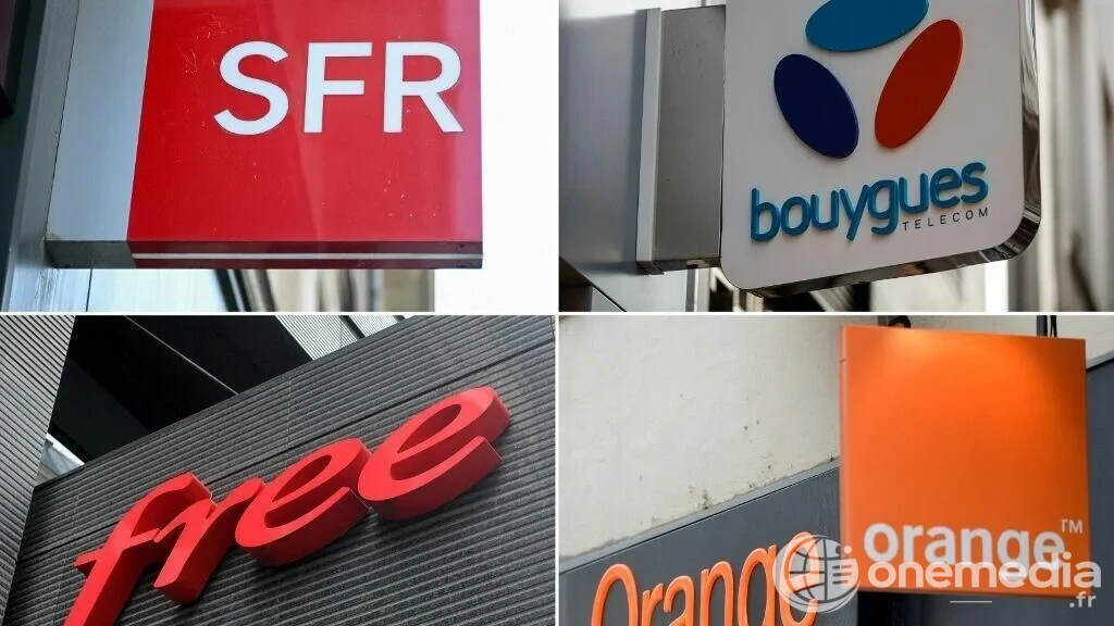Logos des quatre grands opérateurs télécoms français concernés par le projet de rachat de SFR