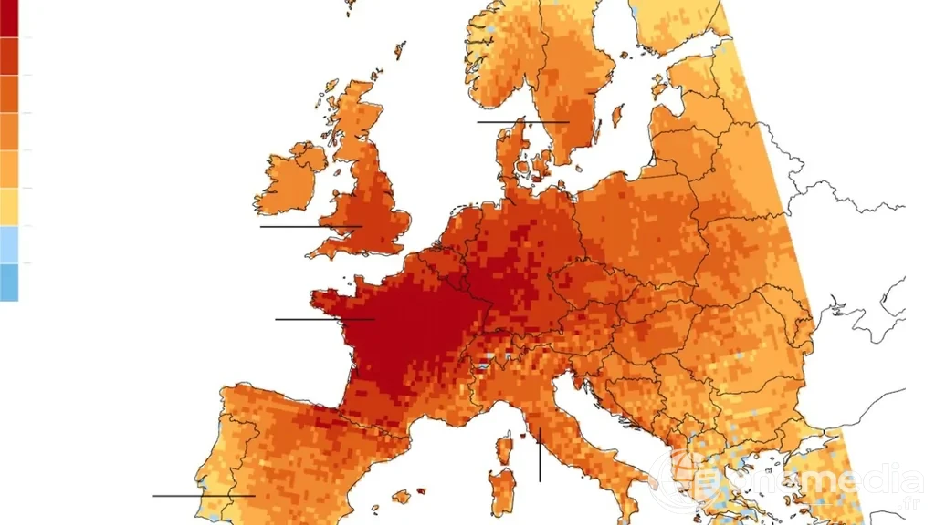 Carte de l'Europe montrant la vague de chaleur qui touche le continent le 24 juin 2026