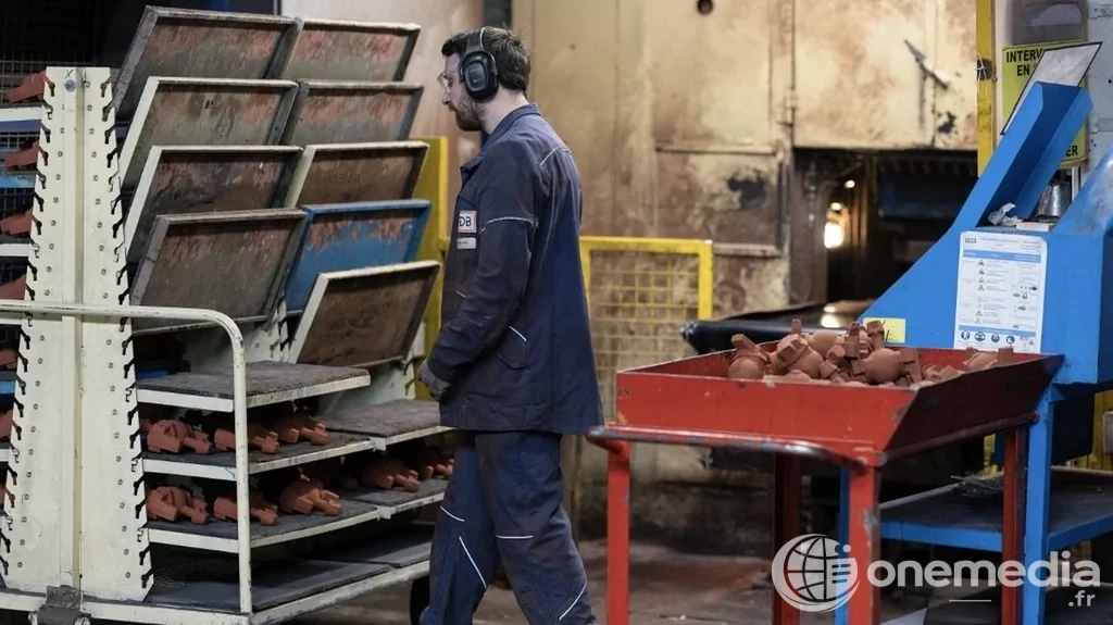 Un employé de la Fonderie de Bretagne sur la chaîne de production à Caudan (Morbihan)