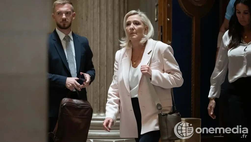 Marine Le Pen à la sortie de la cour d'appel de Paris, le 7 juillet 2026