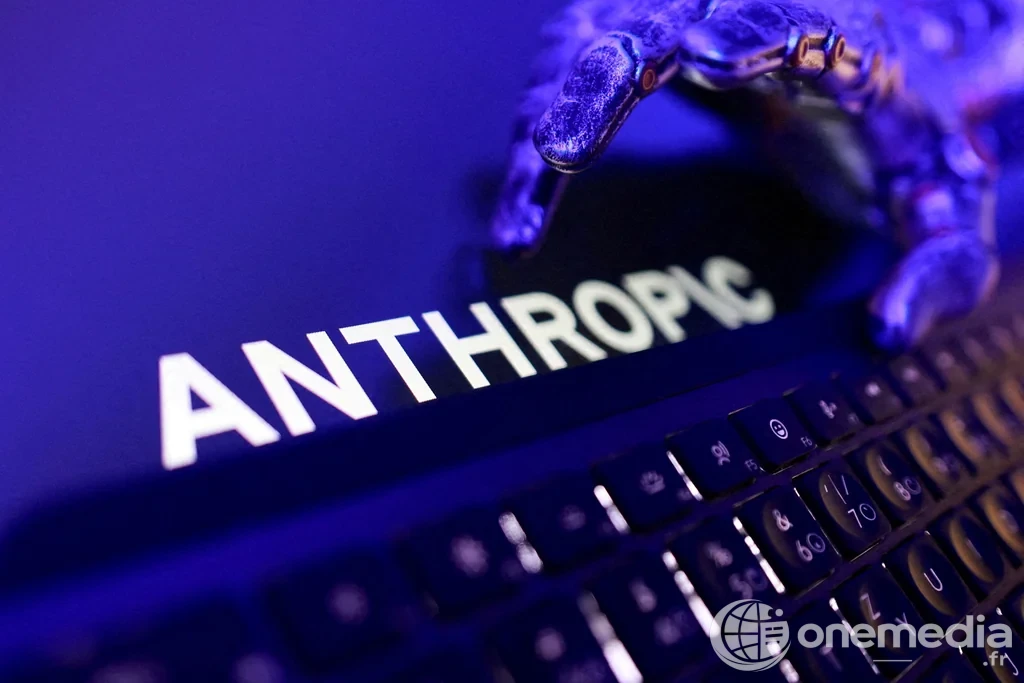 Le nom Anthropic affiché sur un écran au-dessus d’un clavier