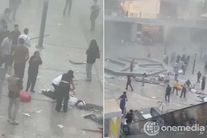 Dégâts dans le centre commercial Arabella Plaza au Nouveau Caire après l’explosion.