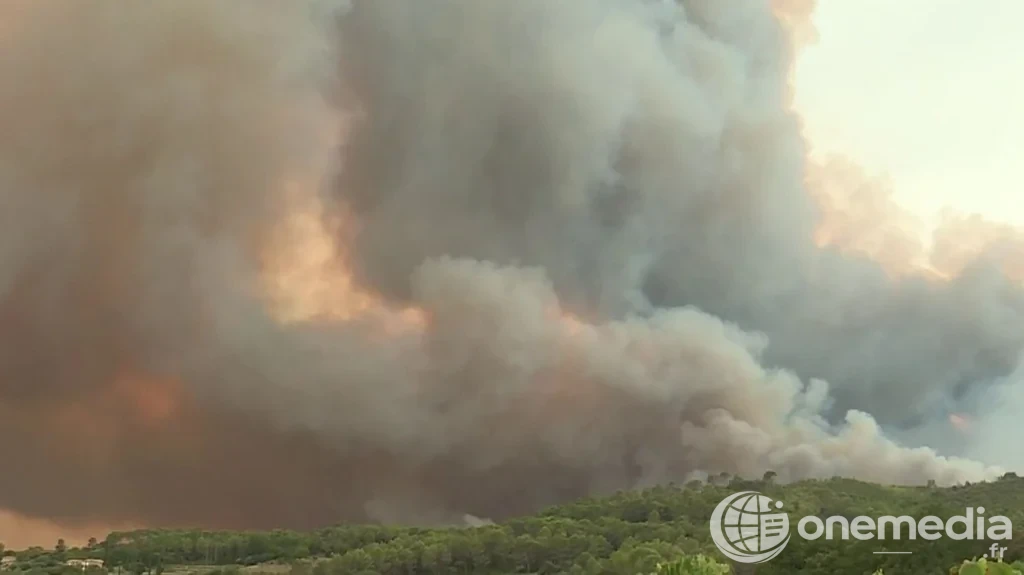 Fumée dense au-dessus d’une colline lors de l’incendie du Gros Bessillon dans le Var