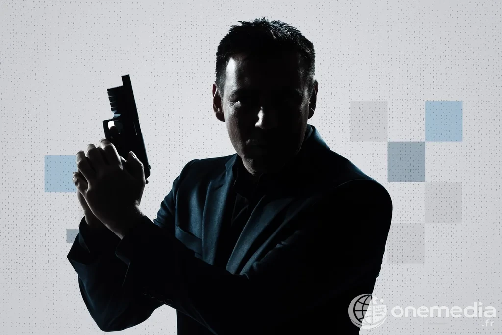 Silhouette d'un agent en costume tenant une arme, illustration liée à James Bond