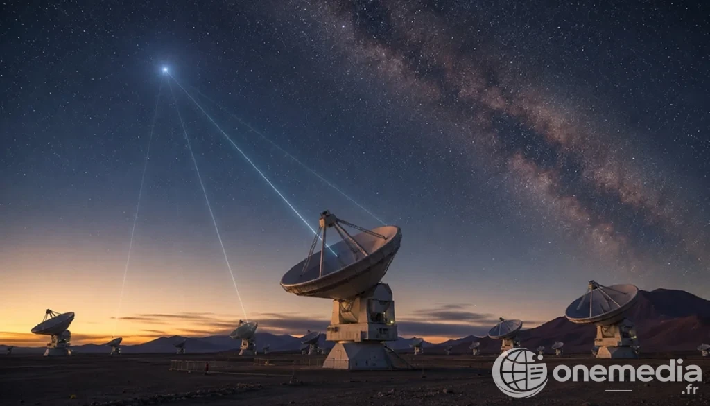 Antennes radio sous un ciel étoilé, illustration de l’observation astronomique
