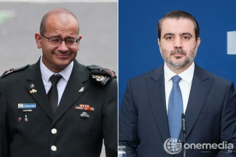 Montage montrant Roman Gofman en uniforme et Asaad al-Chaibani devant un micro.