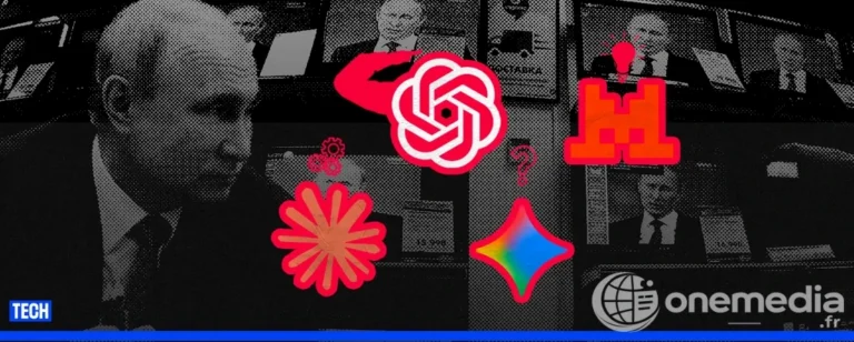 Illustration d’agents conversationnels IA utilisée par RSF pour son enquête sur les contenus de médias russes sanctionnés