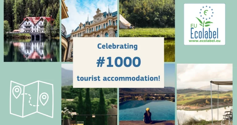 Visuel officiel Écolabel UE célébrant le seuil de 1 000 hébergements touristiques certifiés