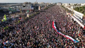 Manifestation de partisans des séparatistes soutenus par les Émirats arabes unis à Aden.