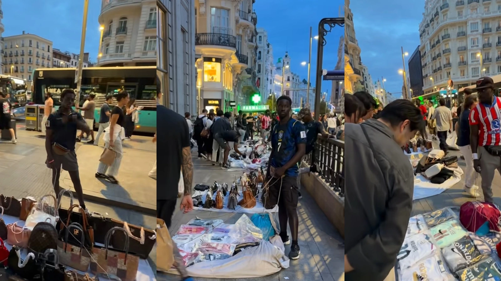 Images extraites de la vidéo présentée à tort comme une vente de biens pillés en France.